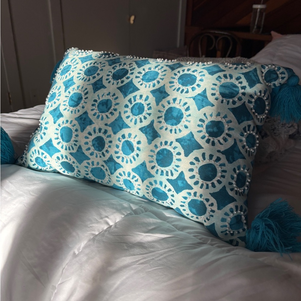 Blue Decorative Pillow with Tassels